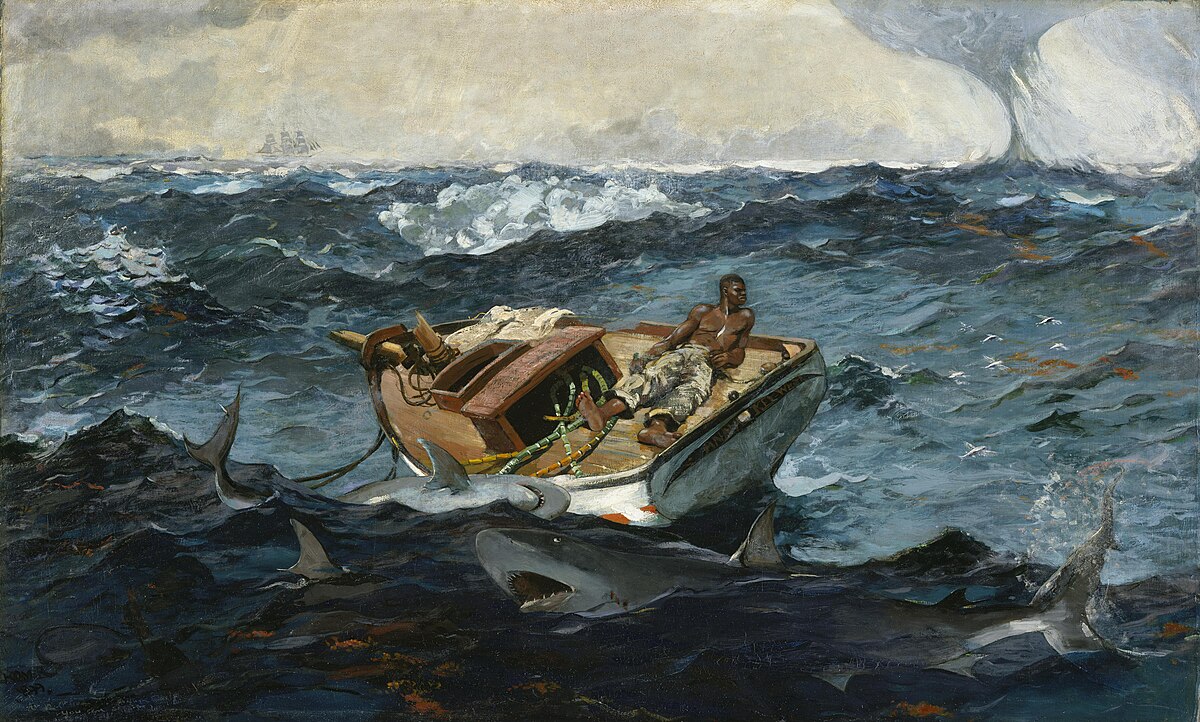 Winslow Homer painting of a ship navigating stormy seas